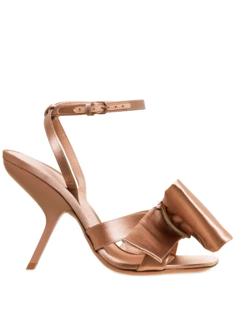 Ferragamo 105mm asymmetric-bow satin sandals Neutrals 763041