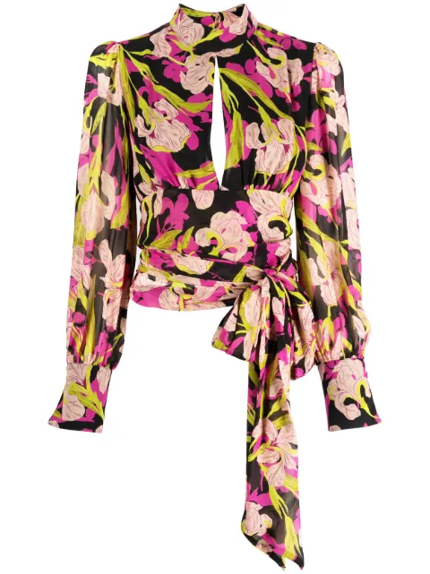 PINKO floral-print long-sleeve blouse Black 101765A155ZY5