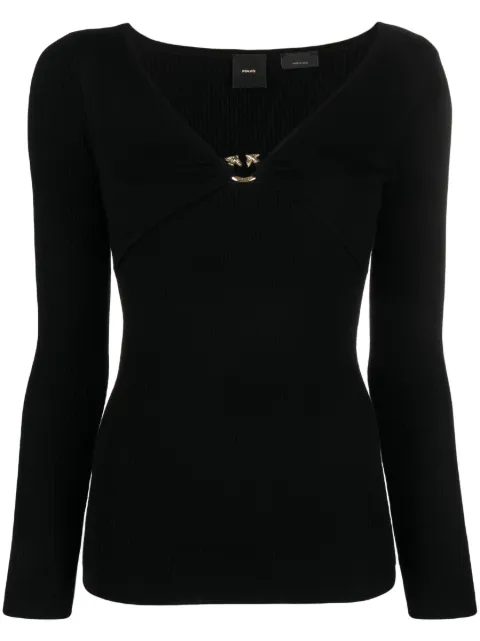 PINKO Love Birds ribbed-knit top Black 101846A15SZ99