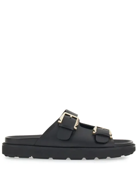 Ferragamo double-buckle leather sandals Black 763801