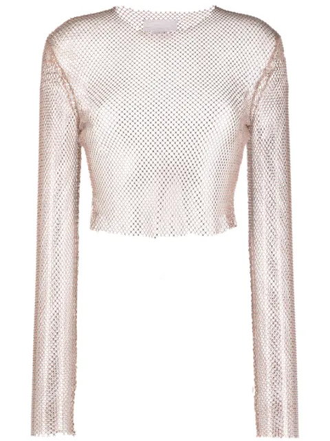 Genny rhinestone mesh cropped blouse Neutrals 75AAM629N0165