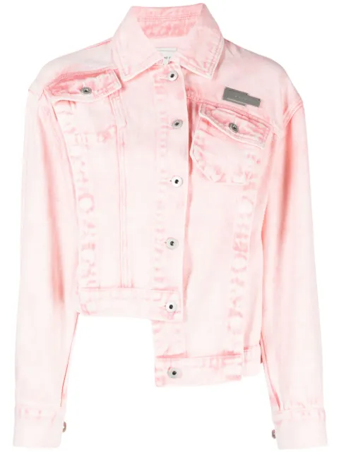 Feng Chen Wang logo-plaque asymmetric denim jacket Pink FWS15JK10