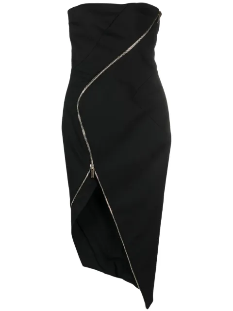 Genny asymmetric zip-up strapless dress Black 75AJO483N0062
