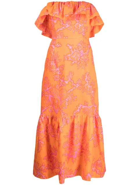 Rhode Thea coral-print ruffled dress Orange DR00486LIP