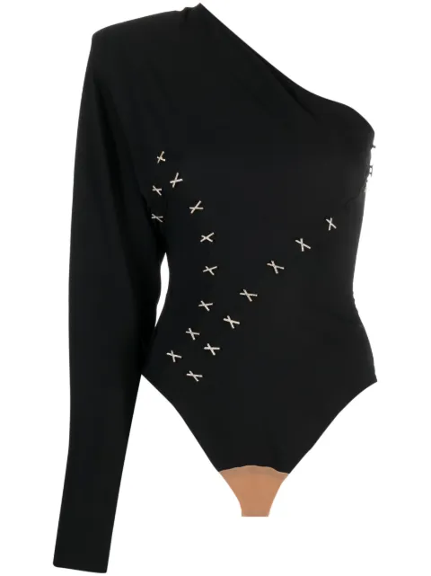 Genny appliqué-detailing one-shoulder bodysuit Black 75AJM65AN0115