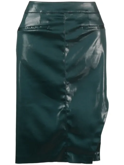 Genny asymmetric shiny-finish skirt Green 75AJE366N0271