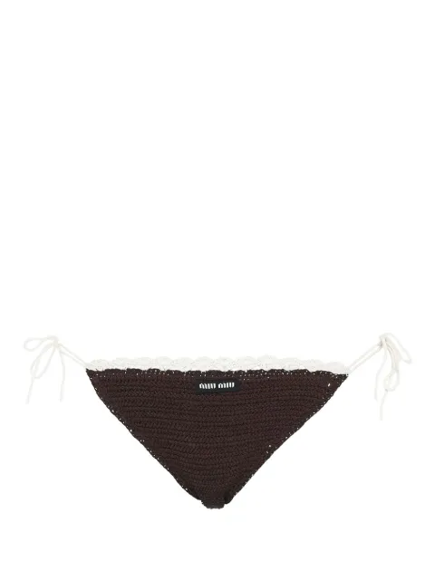 Miu Miu crochet-knit embroidered-logo bikini bottoms Black MMP212S2321U7V