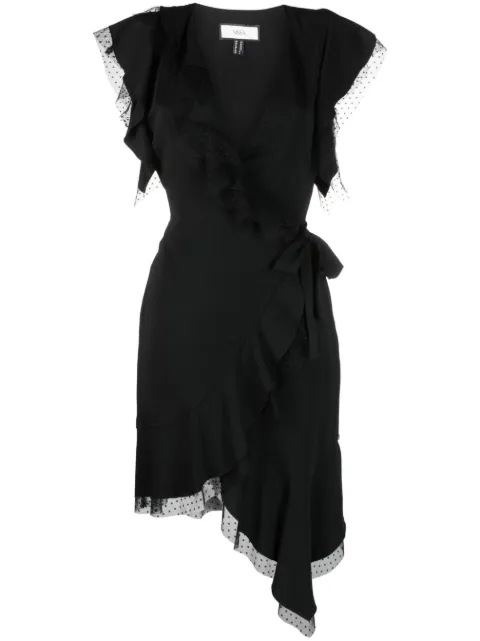 NISSA tulle-detailing draped mini dress Black RS14215