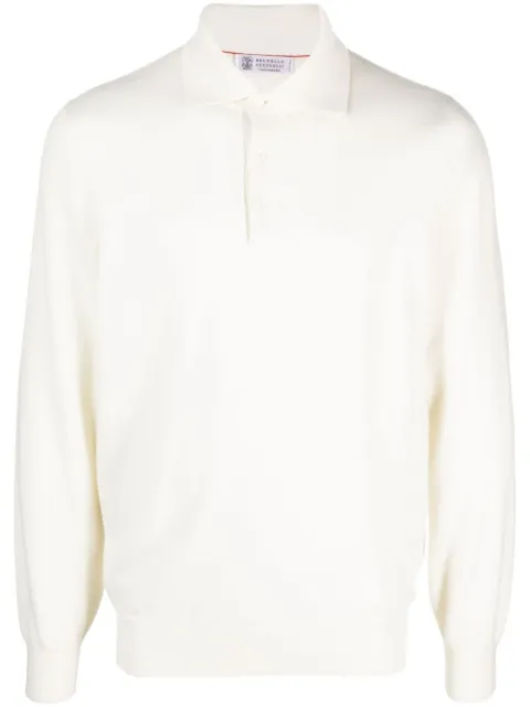 Brunello Cucinelli long-sleeve cashmere polo shirt White M2200295CO312
