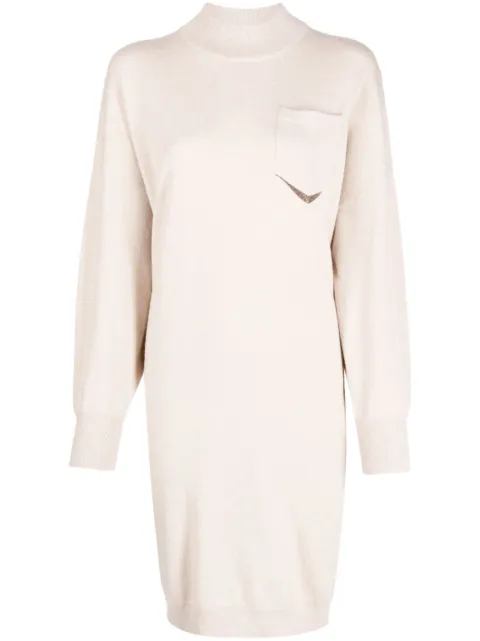 Brunello Cucinelli stud-detail cashmere knitted dress Neutrals M12186A94C9504