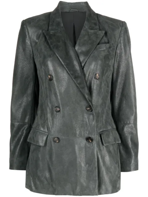 Brunello Cucinelli leather double-breasted jacket Green MPCST2278C8911