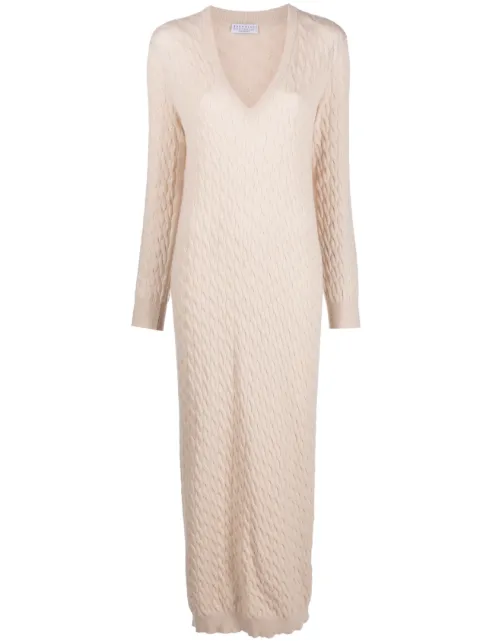 Brunello Cucinelli V-neck knitted dress Neutrals M16192A82CN058
