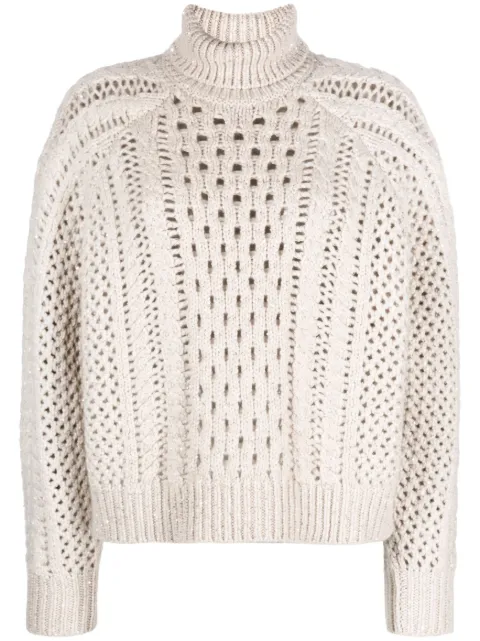 Brunello Cucinelli high-neck crochet-knit jumper Neutrals MPA361103CYY04