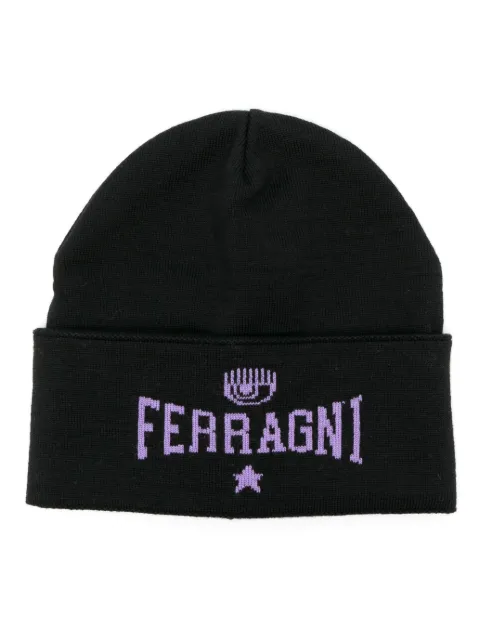 Chiara Ferragni intarsia-knit logo beanie Black 75SBZK34ZG218