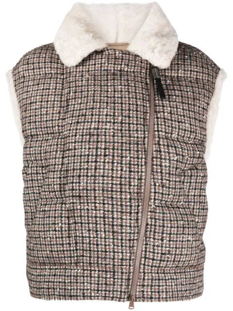 Brunello Cucinelli check-print goose-down gilet Neutrals MD5552748C001