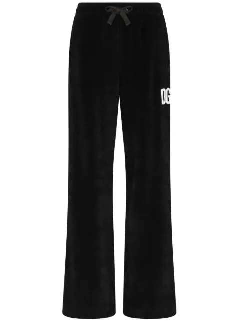 Dolce & Gabbana DGVIB3 logo-print velvet track pants Black FT004ZFUVJH