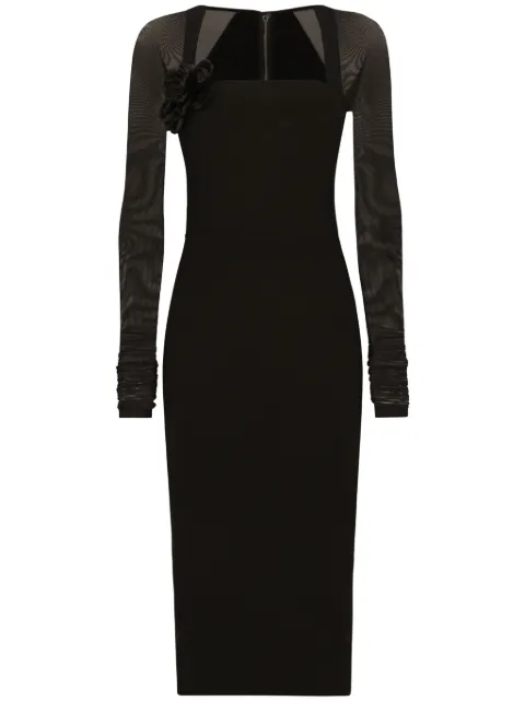 Dolce & Gabbana jersey calf-length dress with tulle sleeves Black F6DLXTFUGN7