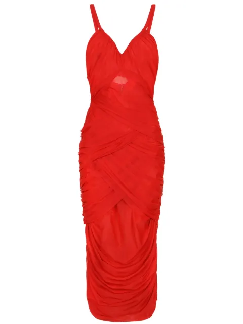 Dolce & Gabbana midi draped layered tulle dress Red F6DJTTFLRC2
