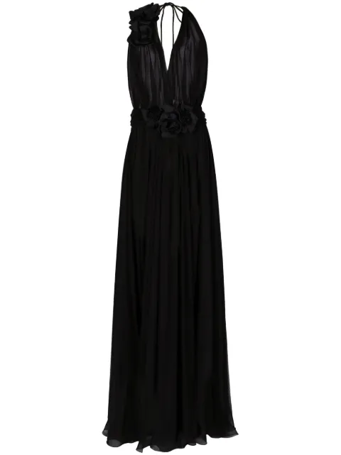 Dolce & Gabbana floral-detail pleated silk dress Black F6DJSTFU1AT