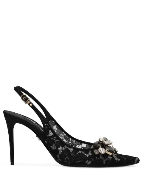 Dolce & Gabbana crystal lace slingback pumps Black CG0712AQ074