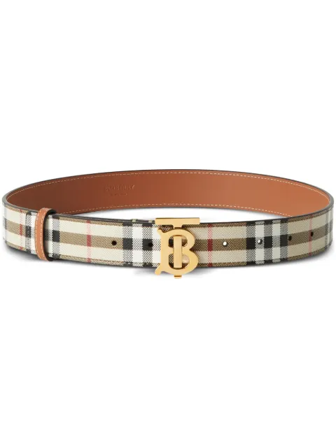 Burberry Check and Leather TB Belt Brown 8070410