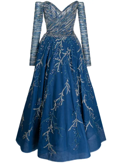 Saiid Kobeisy beaded off-shoulder dress Blue CAPS2324