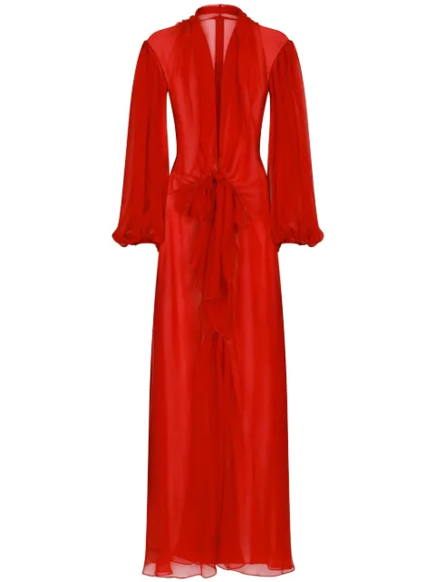 Dolce & Gabbana long silk chiffon dress with bow detail Red F6DESTFU1AT