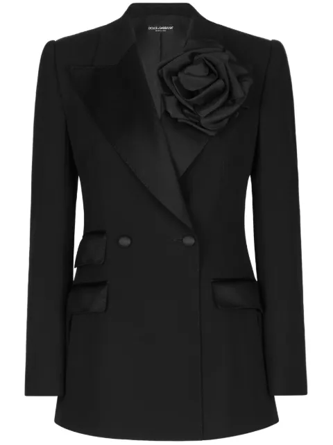 Dolce & Gabbana floral-appliqué double-breasted blazer Black F29LMTFUBGB