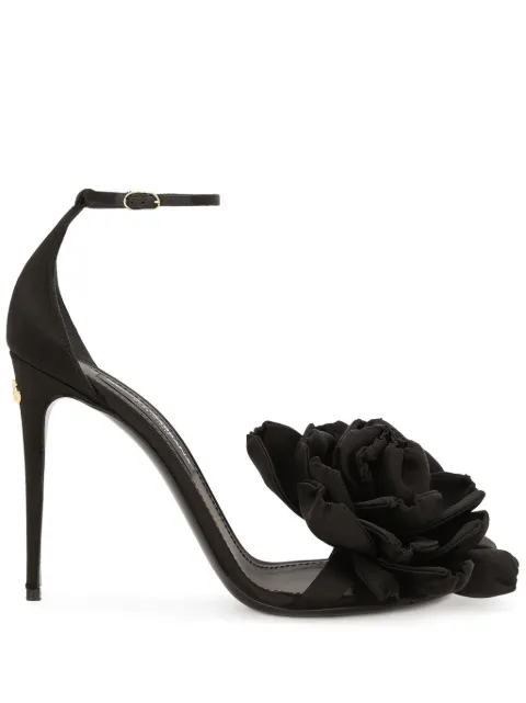 Dolce & Gabbana Keira floral-appliqué satin sandals Black CR1620AR572