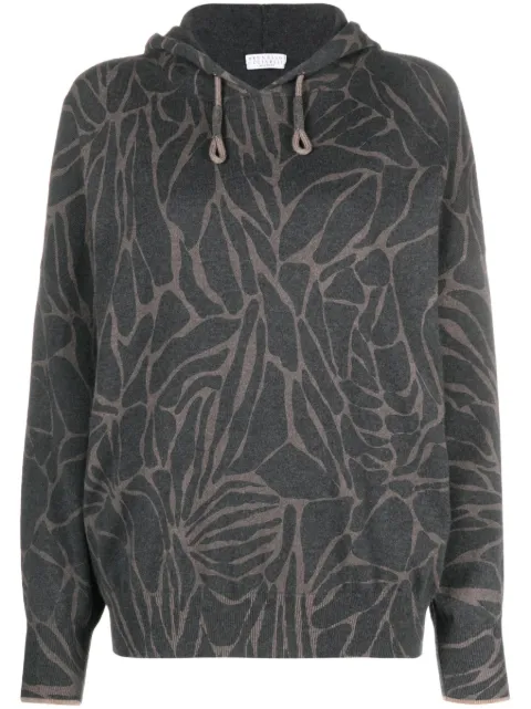Brunello Cucinelli graphic-print cashmere hoodie Black M16130709CLG80