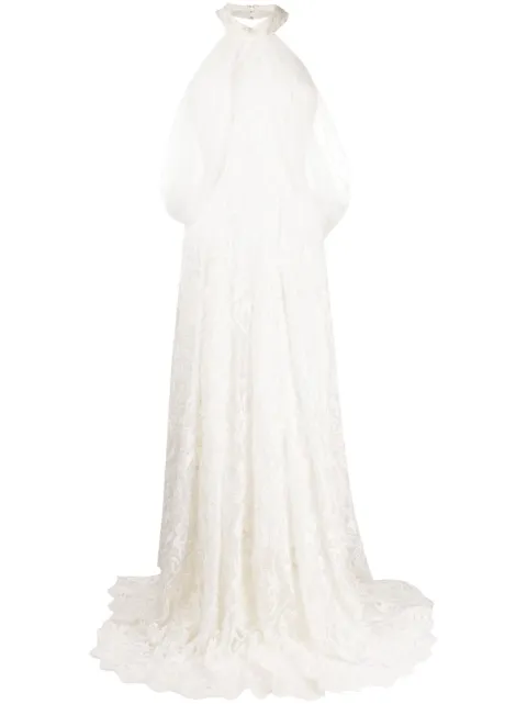 Saiid Kobeisy halter-neck tulle beaded dress White CAPS2312
