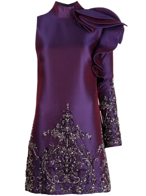 Saiid Kobeisy Mikado one-shoulder beaded dress Purple CAPS2321