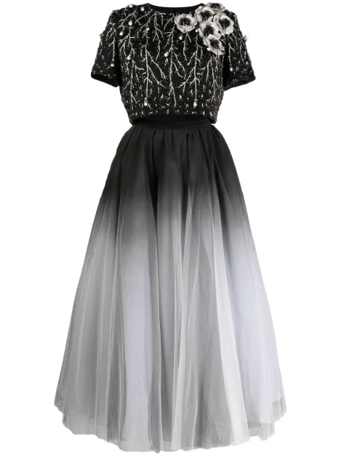 Saiid Kobeisy beaded gradient tulle-skirt dress Black CAPS2336