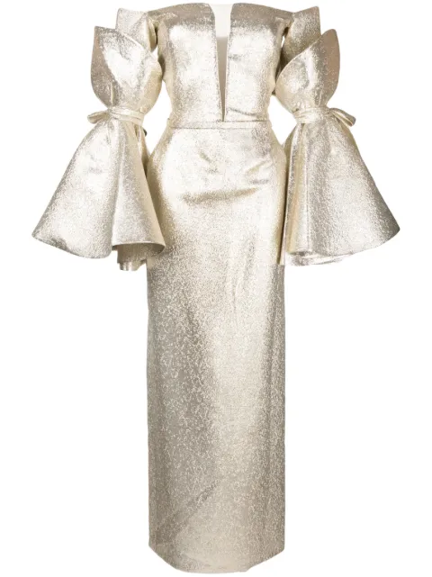 Saiid Kobeisy brocade-effect off-shoulder dress Gold CAPS2359