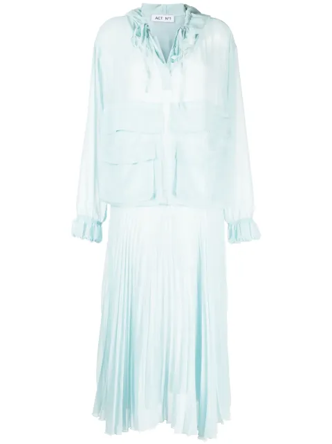 ACT Nº1 pleated long-sleeve organza dress Blue SSD2312