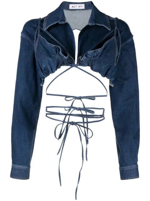 ACT Nº1 cropped open-back denim blouse Blue PST2305