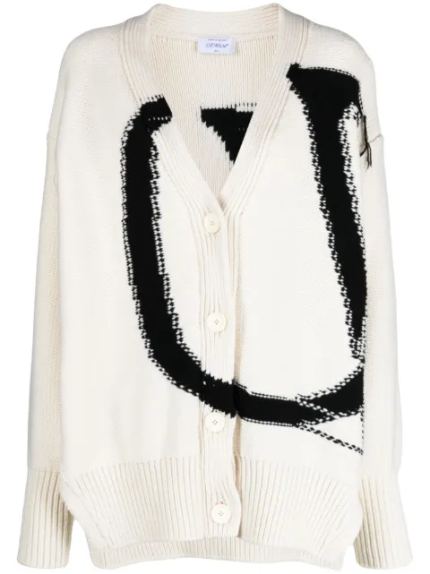 Off-White Maxi logo-intarsia wool cardigan White OWHF042F23KNI0010410