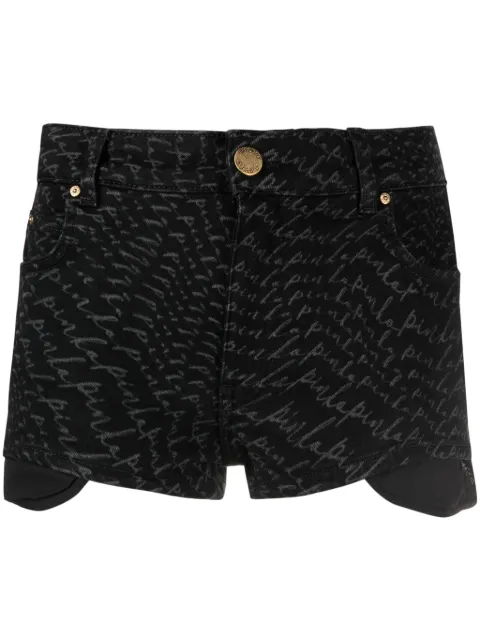 PINKO logo-print denim shorts Black 101727A14TZ99