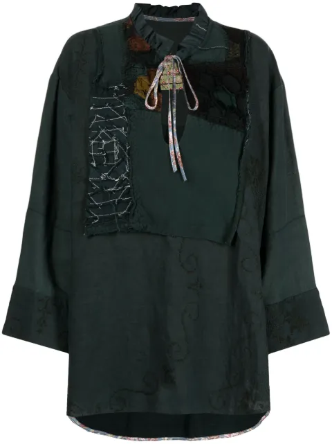 By Walid patchwork-design cotton tunic Green 10201W