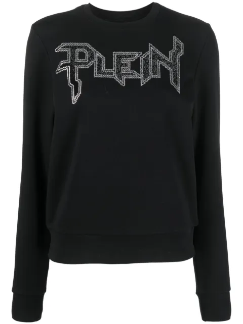 Philipp Plein LS Crystal logo-appliqué T-shirt Black AACCWJO0905PJO002N