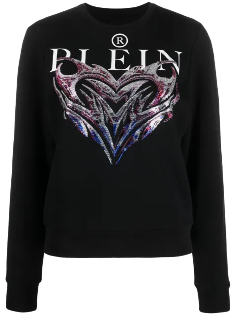 Philipp Plein crystal-embellished logo-print sweatshirt Black AACCWJO0909PJO002N