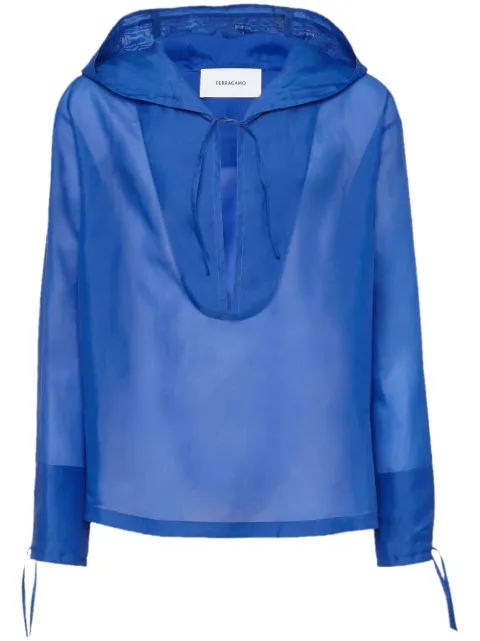 Ferragamo hooded organza blouse Blue 763863