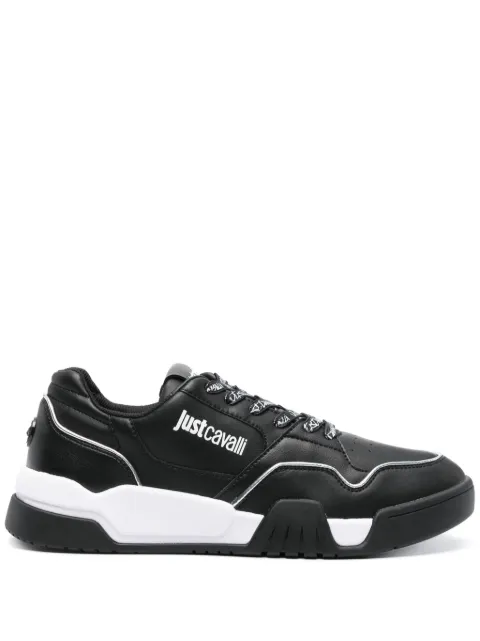 Just Cavalli logo-print metallic leather sneakers Black 75QA3SA5ZP383