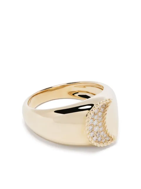 Yvonne Léon 9kt yellow gold Chevalière Lune diamond signet ring Gold CHEVALIERELUNEDIAM