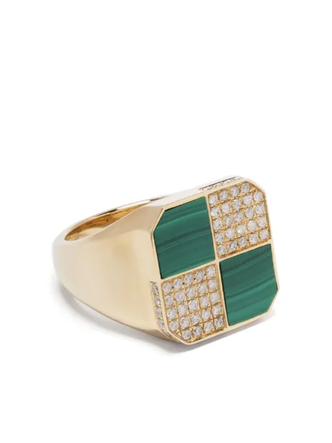 Yvonne Léon 9kt yellow gold Petit Damier diamond and malachite signet ring Gold BGPTDAMIERMALAOJ