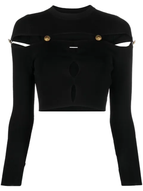 Versace Jeans Couture cut-out ribbed-knit cropped top Black 75HAFM51CM29H