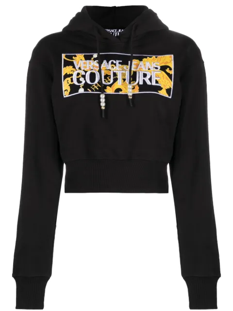 Versace Jeans Couture logo-patch cropped hoodie Black 75HAIE01CF00E