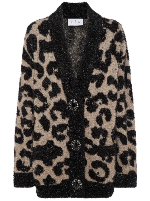 Philipp Plein leopard-print lurex cardigan Neutrals AACCWKQ0140PKN004N