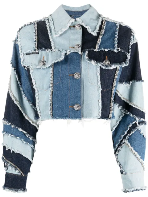 Philipp Plein denim-patchwork cropped jacket Blue AACCWDB0588PDE004N