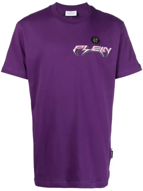 Philipp Plein Chrome logo-print T-shirt Purple AACCMTK6653PJY002N